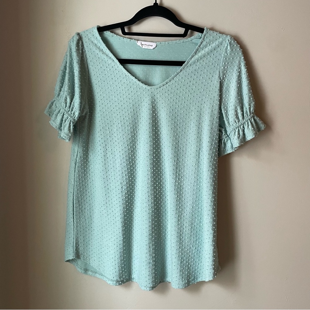 PinkBlush Maternity Mint Textured Ruffle Sleeve Top